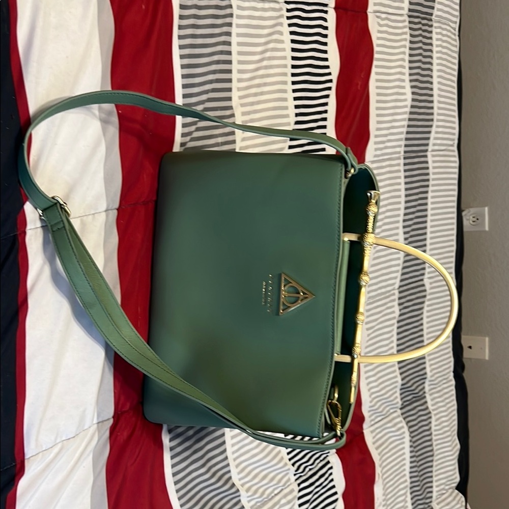 Loungefly Green Shoulder Bag with Gold Hardware and Adjustable Strap